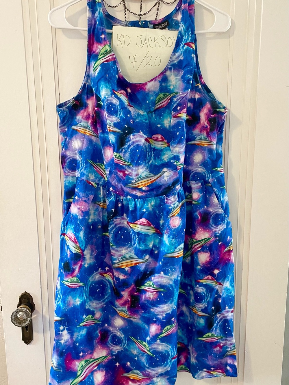 Retrolicious Galaxy UFO Print Dress in Blue & Purple